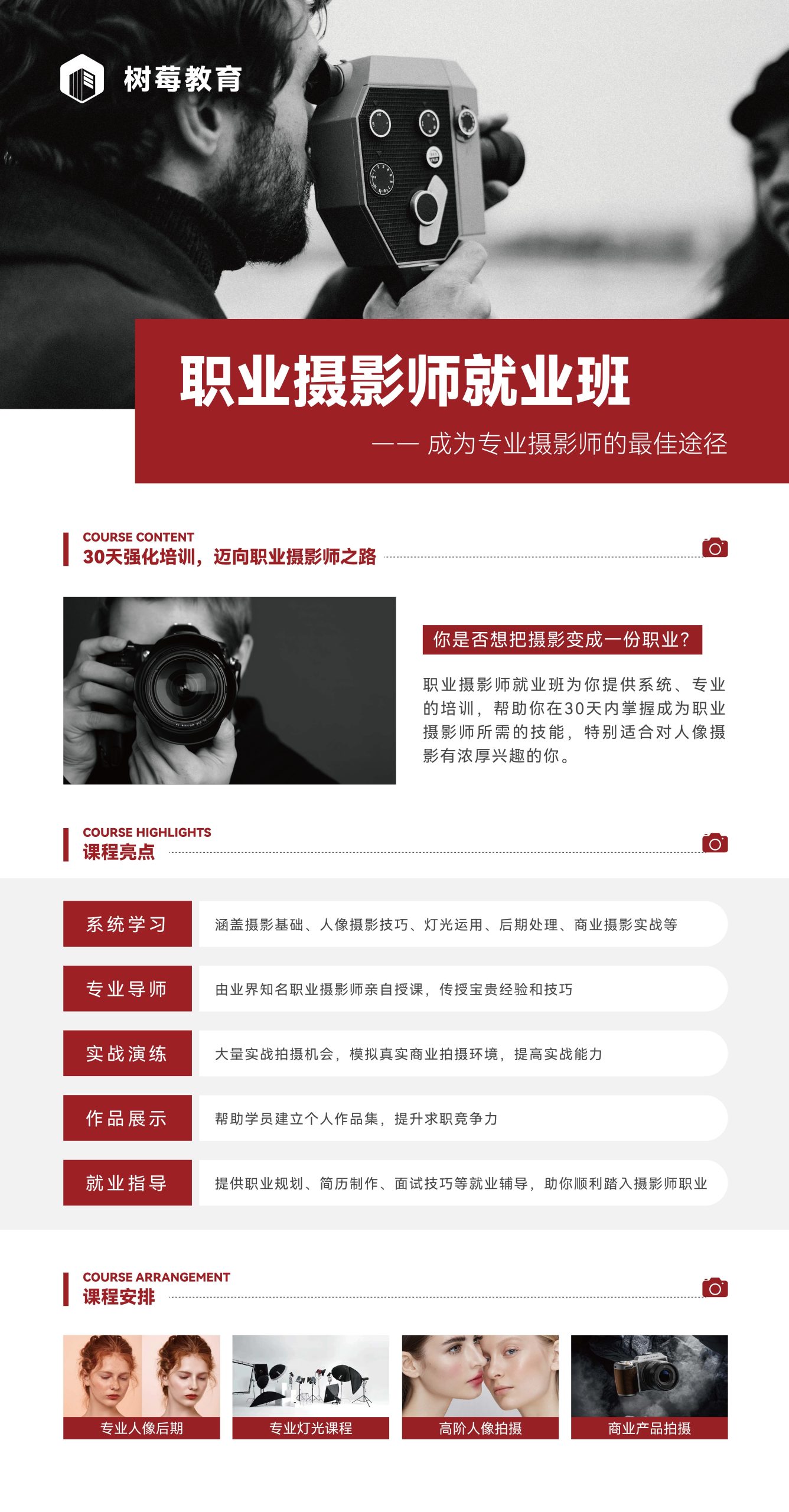 职业摄影师就业班课程内容招生简章